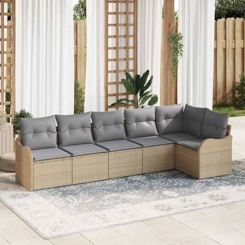 vidaXL Set di divani da giardino 6 pezzi con cuscini beige in rattan sintetico