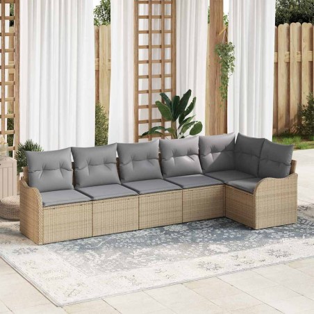 vidaXL Set di divani da giardino 6 pezzi con cuscini beige in rattan sintetico