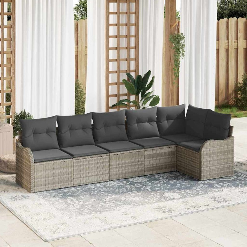 vidaXL Set Divano da Giardino 6 Pezzi con Cuscini Grigio Chiaro in Polyrattan