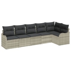 vidaXL Set Divano da Giardino 6 Pezzi con Cuscini Grigio Chiaro in Polyrattan