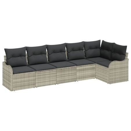 vidaXL Set Divano da Giardino 6 Pezzi con Cuscini Grigio Chiaro in Polyrattan