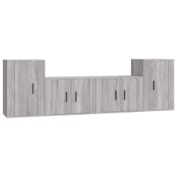 Set di Mobili Porta TV 4 pz Grigio Sonoma in Legno Multistrato