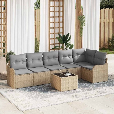 vidaXL Set di divani da giardino 7 pezzi con cuscini neri in rattan