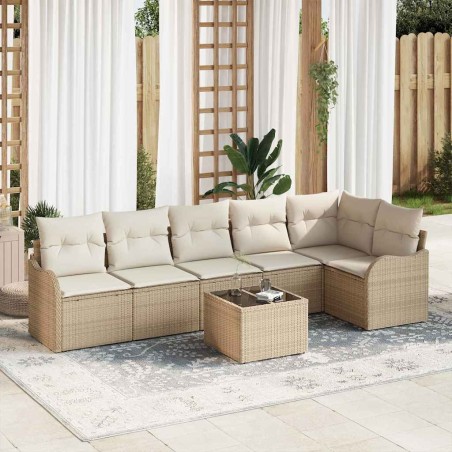 vidaXL Set di divani da giardino 7 pezzi con cuscini in rattan marrone.