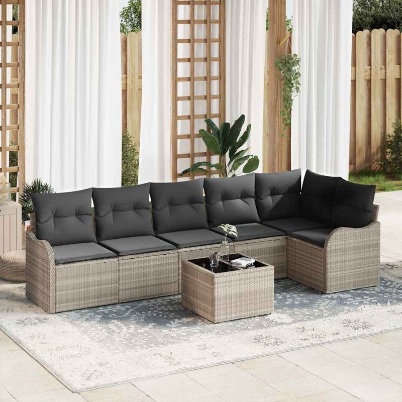 vidaXL Set di Divani da Giardino da 7 Pezzi con Cuscini in Rattan Grigio