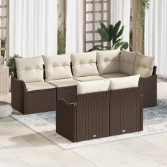 vidaXL Set di divani da giardino 7 pezzi con cuscini marroni in polyrattan