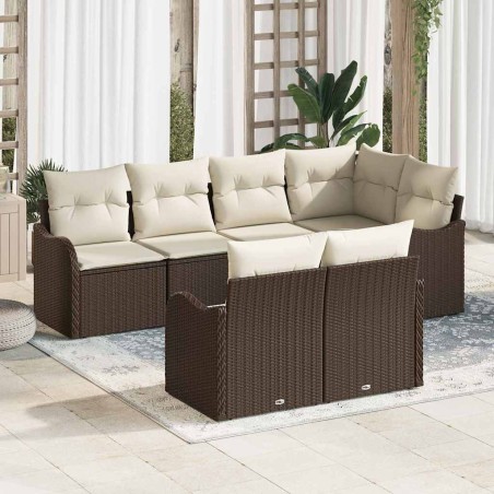 vidaXL Set di divani da giardino 7 pezzi con cuscini marroni in polyrattan