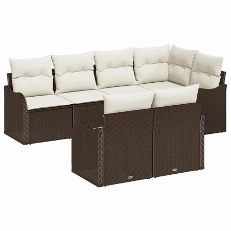 vidaXL Set di divani da giardino 7 pezzi con cuscini marroni in polyrattan