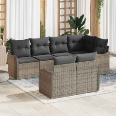 vidaXL Set di divani da giardino di 7 pezzi con cuscini grigi in rattan policottone.