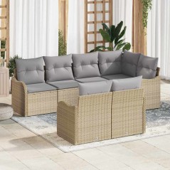 vidaXL Set Divano da Giardino 7 Pezzi con Cuscini Beige in Rattan Sintetico