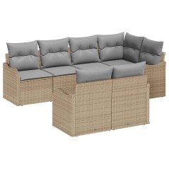 vidaXL Set Divano da Giardino 7 Pezzi con Cuscini Beige in Rattan Sintetico
