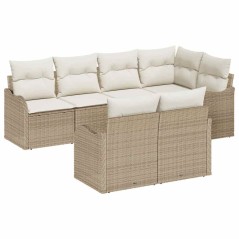 vidaXL Set di divani da giardino 7 pezzi con cuscini beige in polirattan