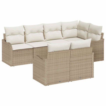 vidaXL Set di divani da giardino 7 pezzi con cuscini beige in polirattan