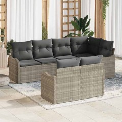 vidaXL Set di divani da giardino di 7 pezzi con cuscini grigio chiaro in rattan sintetico