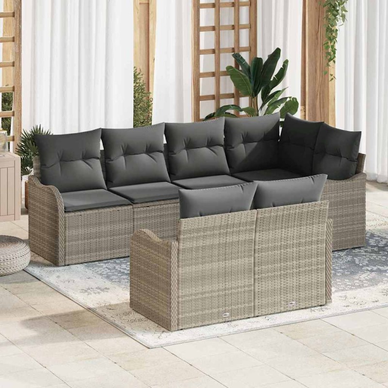 vidaXL Set di divani da giardino di 7 pezzi con cuscini grigio chiaro in rattan sintetico vidaXL Set di divani da giardino di 7 pezzi con cuscini grigio chiaro in rattan sintetico