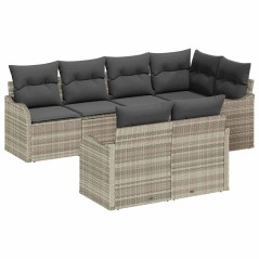 vidaXL Set di divani da giardino di 7 pezzi con cuscini grigio chiaro in rattan sintetico