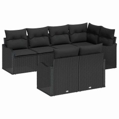 vidaXL Set di divani da giardino , 7 pezzi, con cuscini neri in rattan sintetico.