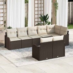 vidaXL Set Divano da Giardino 8 Pezzi con Cuscini Marroni in Rattan
