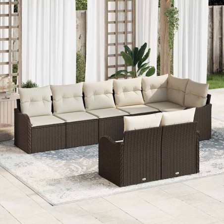 vidaXL Set Divano da Giardino 8 Pezzi con Cuscini Marroni in Rattan