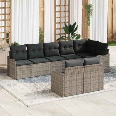 Set divano da giardino 8 pezzi con cuscini grigio polyrattan vidaXL