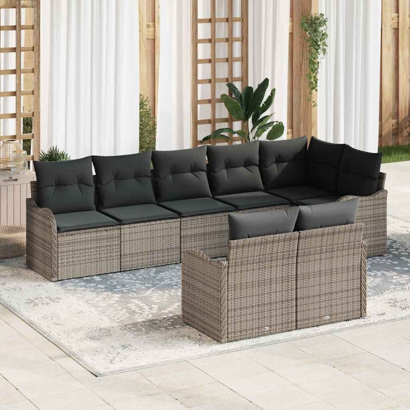 Set divano da giardino 8 pezzi con cuscini grigio polyrattan vidaXL