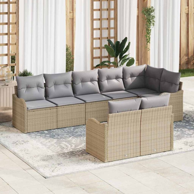 vidaXL Set Divano da Giardino 8 Pezzi con Cuscini Beige in Rattan Polietilene