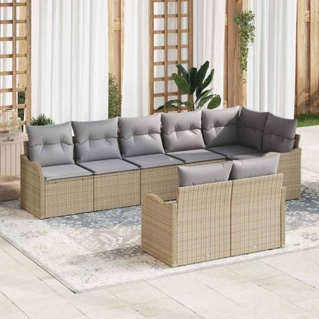 vidaXL Set Divano da Giardino 8 Pezzi con Cuscini Beige in Rattan Polietilene