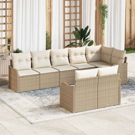 vidaXL Set Divani da Giardino 8 Pezzi con Cuscini Beige in Rattan Sintetico