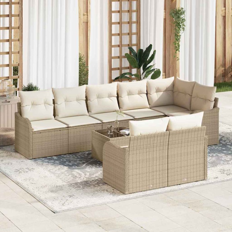 vidaXL Set di Divani da Giardino , 9 Pezzi con Cuscini Marroni in Rattan Sintetico