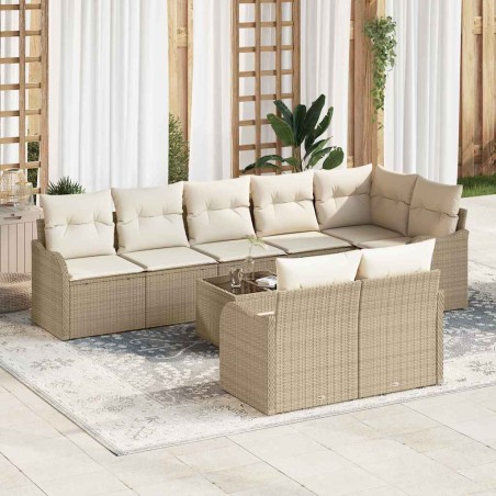 vidaXL Set di Divani da Giardino , 9 Pezzi con Cuscini Marroni in Rattan Sintetico