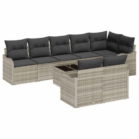 vidaXL Set di Divani da Giardino 9 Pezzi con Cuscini Grigio in Rattan Sintetico