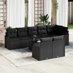 vidaXL Set di divani da giardino in 9 pezzi con cuscini beige in rattan sintetico.