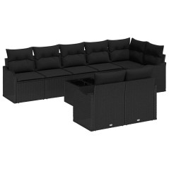 vidaXL Set di divani da giardino in 9 pezzi con cuscini beige in rattan sintetico.
