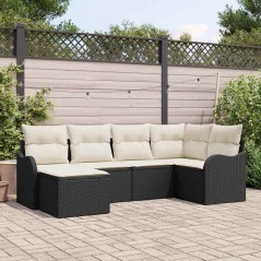 vidaXL Set di Divani da Giardino 6 Pezzi con Cuscini Nero in Rattan Polimerico