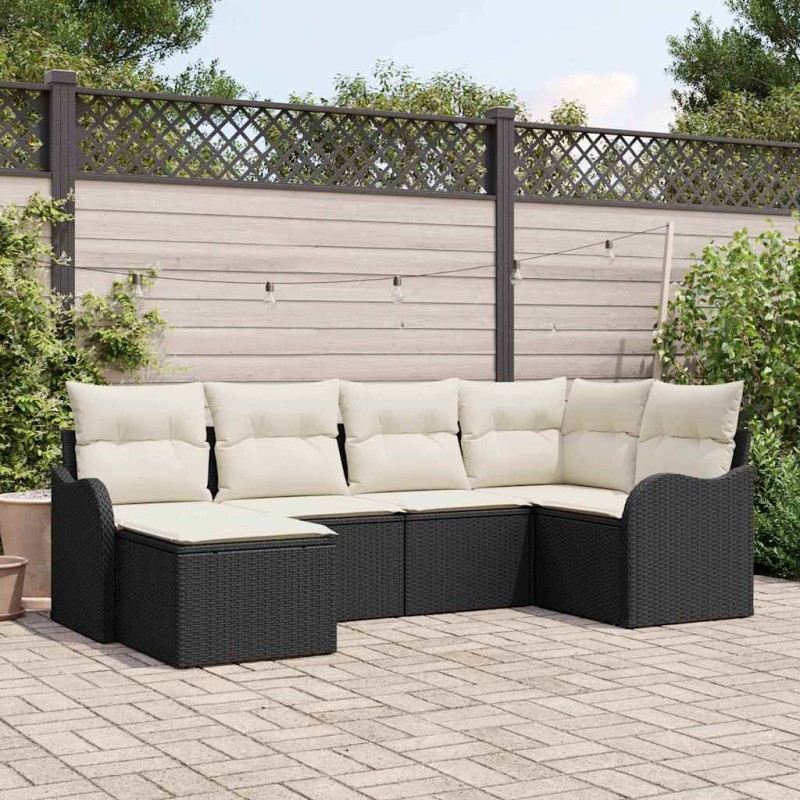 vidaXL Set di Divani da Giardino 6 Pezzi con Cuscini Nero in Rattan Polimerico