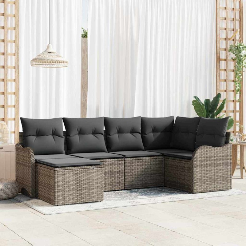 vidaXL Set da giardino 6 pezzi con cuscini in rattan grigio