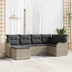 vidaXL Set di divani da giardino 6 pezzi con cuscini in rattan poliestere grigio chiaro