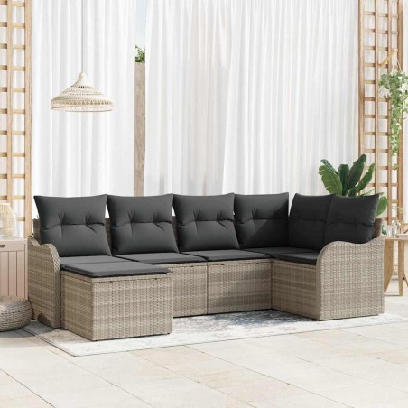 vidaXL Set di divani da giardino 6 pezzi con cuscini in rattan poliestere grigio chiaro