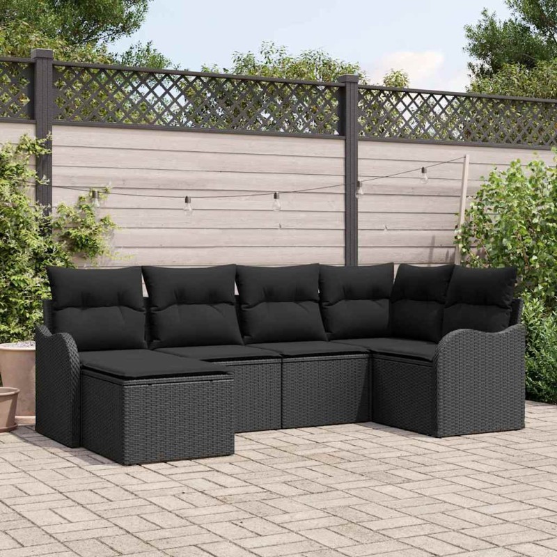 vidaXL Set di Divani da Giardino da 6 Pz con Cuscini Neri in Polyrattan