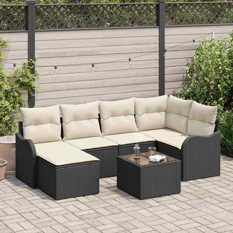 vidaXL Set di divani da giardino in 6 pezzi con cuscini in rattan poly marrone.
