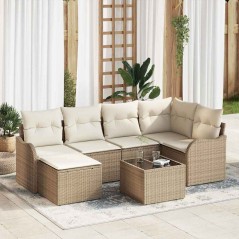vidaXL Set di divani da giardino in 7 pezzi con cuscini in rattan sintetico marrone.