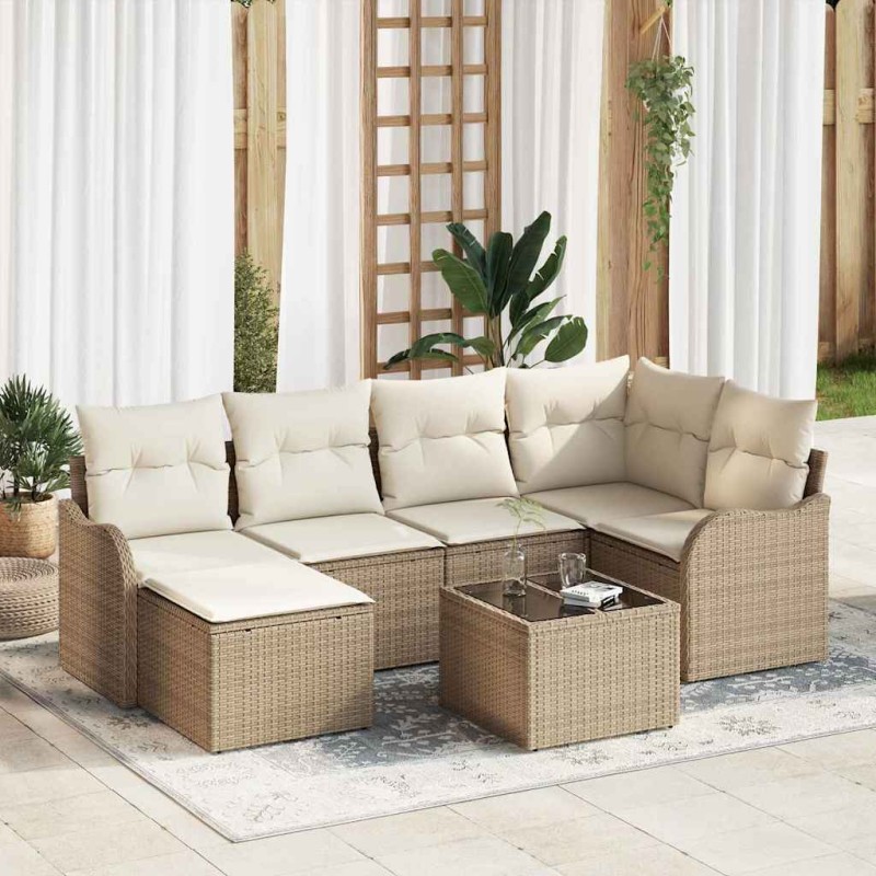vidaXL Set di divani da giardino in 7 pezzi con cuscini in rattan sintetico marrone.