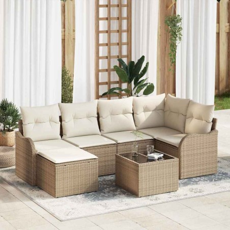 vidaXL Set di divani da giardino in 7 pezzi con cuscini in rattan sintetico marrone.