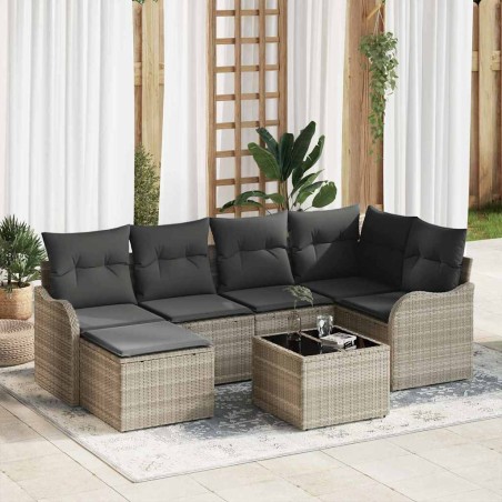 vidaXL Set da Giardino a 7 Pezzi con Cuscini Grigio in Polyrattan