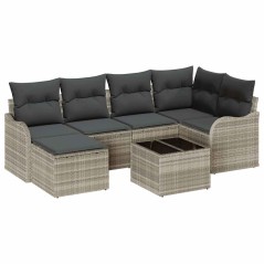 vidaXL Set da Giardino a 7 Pezzi con Cuscini Grigio in Polyrattan