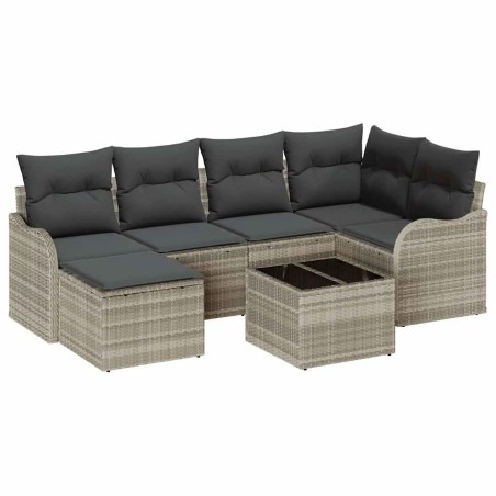 vidaXL Set da Giardino a 7 Pezzi con Cuscini Grigio in Polyrattan