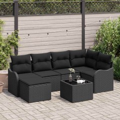 vidaXL Set di divani da giardino 7 pezzi con cuscini in rattan sintetico beige.