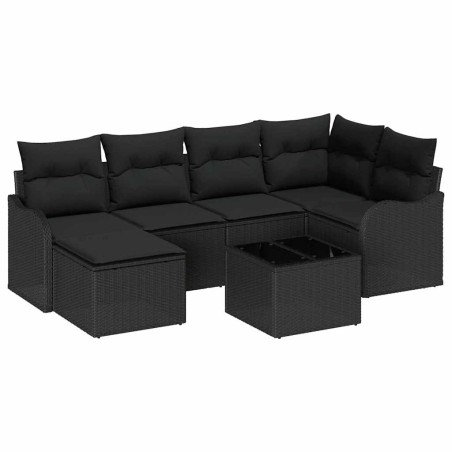 vidaXL Set di divani da giardino 7 pezzi con cuscini in rattan sintetico beige.
