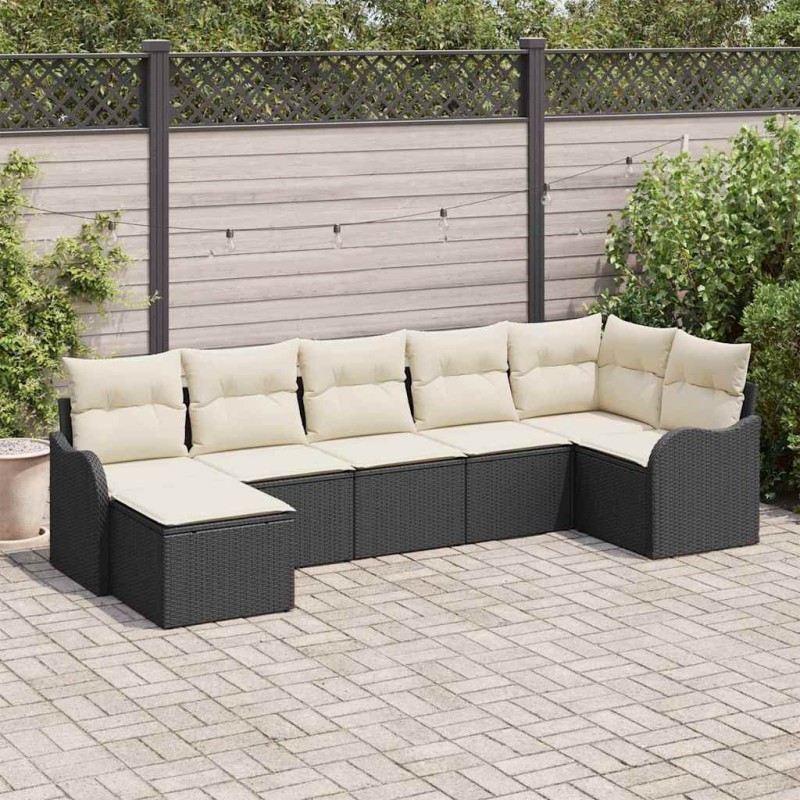 vidaXL Set da Giardino 7 Pezzi con Cuscini in Rattan Nero vidaXL Set da Giardino 7 Pezzi con Cuscini in Rattan Nero