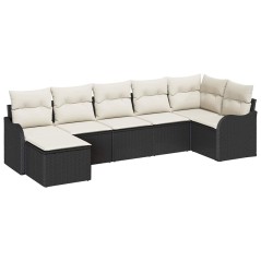 vidaXL Set da Giardino 7 Pezzi con Cuscini in Rattan Nero